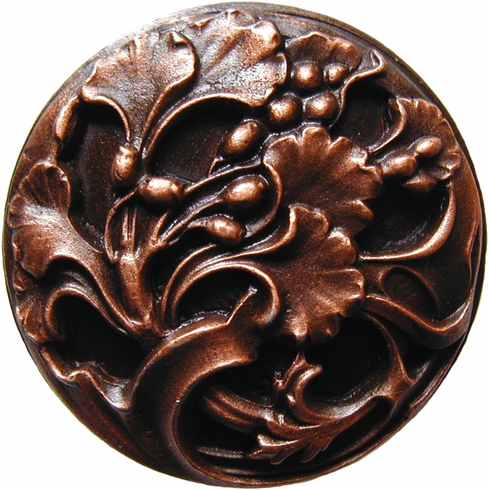NHK-102-AC Florid Leaves Knob Antique Copper 1-3/8" Dia 7/8" Proj Florals & Leaves Collection by Notting Hill