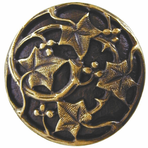 NHK-105-AB Ivy with Berries Knob Antique Brass 1-1/8" Dia 7/8" Proj Florals & Leaves Collection by Notting Hill