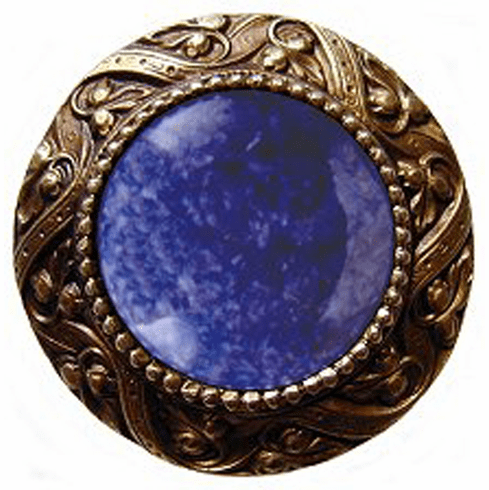 NHK-124-AB-BS Victorian Jewel Knob Antique Brass/Blue Sodalite natural stone 1-5/16" Dia 1-1/4" Proj Jewels Collection by Notting Hill