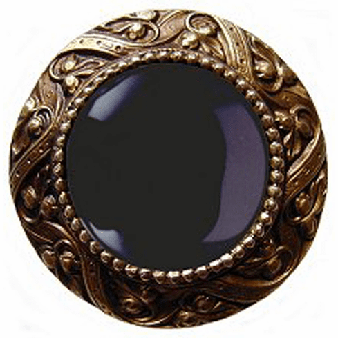 NHK-124-AB-O Victorian Jewel Knob Antique Brass/Onyx natural stone 1-5/16" Dia 1-1/4" Proj Jewels Collection by Notting Hill