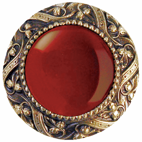 NHK-124-AB-RC Victorian Jewel Knob Antique Brass/Red Carnelian natural stone 1-5/16" Dia 1-1/4" Proj Jewels Collection by Notting Hill