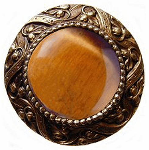 NHK-124-AB-TE Victorian Jewel Knob Antique Brass/Tiger Eye natural stone 1-5/16" Dia 1-1/4" Proj Jewels Collection by Notting Hill