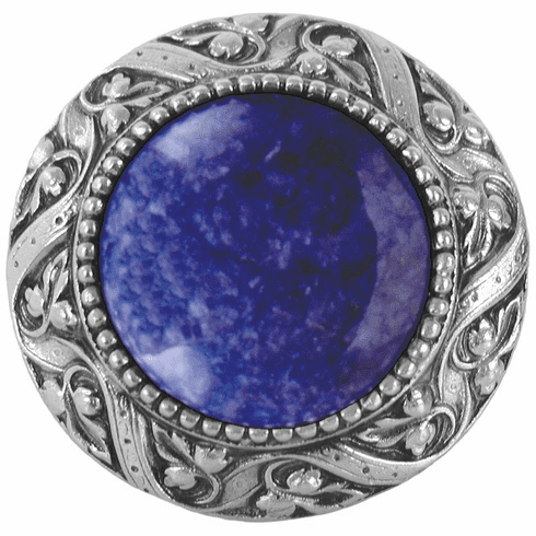 NHK-124-AP-BS Victorian Jewel Knob Antique Pewter/Blue Sodalite natural stone 1-5/16" Dia 1-1/4" Proj Jewels Collection by Notting Hill