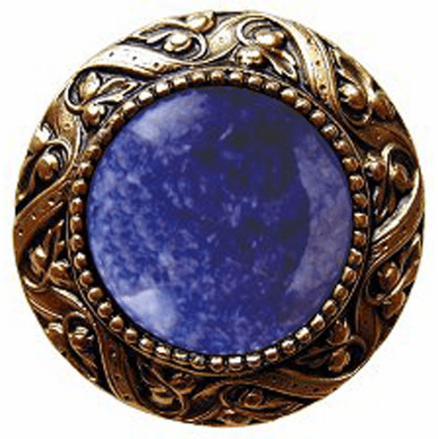 NHK-124-G-BS Victorian Jewel Knob Antique 24K Gold Finish/Blue Sodalite natural stone 1-5/16" Dia 1-1/4" Proj Jewels Collection by Notting Hill