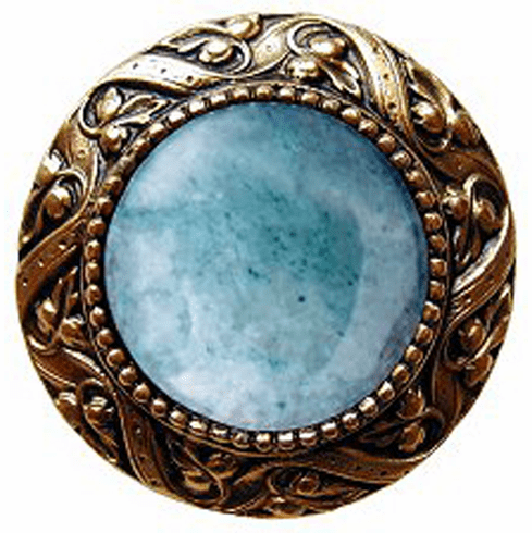 NHK-124-G-GA Victorian Jewel Knob Antique 24K Gold Finish/Green Aventurine natural stone 1-5/16" Dia 1-1/4" Proj Jewels Collection by Notting Hill