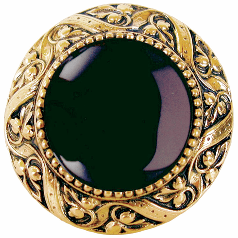 NHK-124-G-O Victorian Jewel Knob Antique 24K Gold Finish/Onyx natural stone 1-5/16" Dia 1-1/4" Proj Jewels Collection by Notting Hill