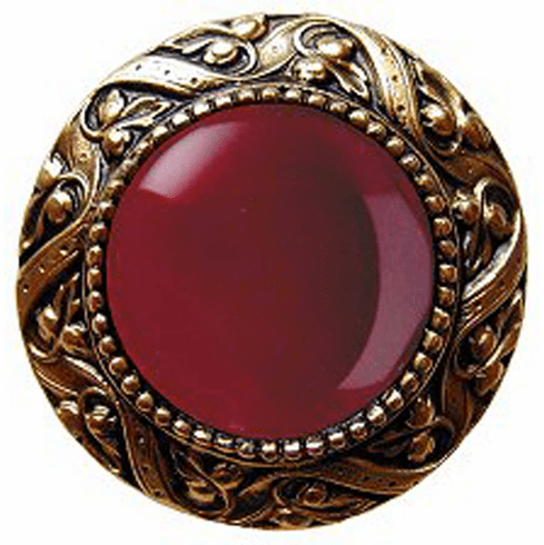 NHK-124-G-RC Victorian Jewel Knob Antique 24K Gold Finish/Red Carnelian natural stone 1-5/16" Dia 1-1/4" Proj Jewels Collection by Notting Hill