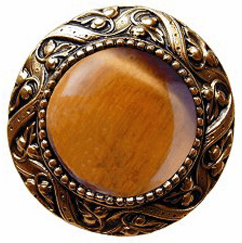 NHK-124-G-TE Victorian Jewel Knob Antique 24K Gold Finish/Tiger Eye natural stone 1-5/16" Dia 1-1/4" Proj Jewels Collection by Notting Hill