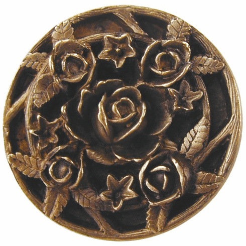 NHK-126-AB Saratoga Rose Knob Antique Brass 1-1/16" Dia 7/8" Proj Florals & Leaves Collection by Notting Hill