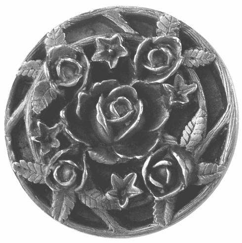 NHK-126-AP Saratoga Rose Knob Antique Pewter 1-1/16" Dia 7/8" Proj Florals & Leaves Collection by Notting Hill