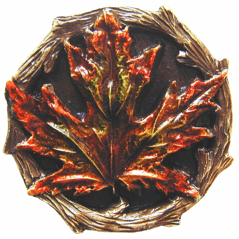NHK-146-BHT Maple Leaf Knob Hand-tinted Antique Brass 1-1/4" Dia 7/8" Proj Woodland Collection by Notting Hill
