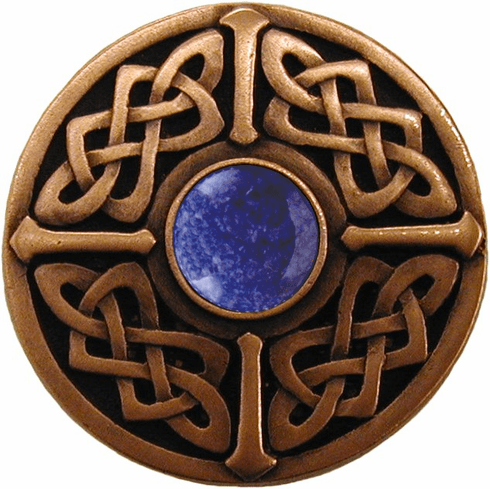 NHK-158-AC-BS Celtic Jewel Knob Antique Copper/Blue Sodalite natural stone 1-3/8" Dia 1-1/8" Proj Nouveau Collection by Notting Hill