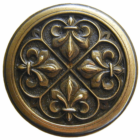 NHK-160-AB Fleur-de-Lis Knob Antique Brass 1-3/8" Dia 7/8" Proj Chateau Collection by Notting Hill