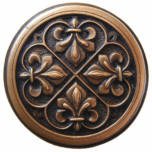 NHK-160-AC Fleur-de-Lis Knob Antique Copper 1-3/8" Dia 7/8" Proj Chateau Collection by Notting Hill
