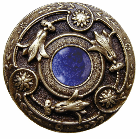 NHK-161-AB-BS Jeweled Lily Knob Antique Brass/Blue Sodalite natural stone 1-3/8" Dia 1-1/8" Proj Jewels Collection by Notting Hill