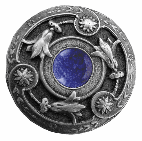 NHK-161-AP-BS Jeweled Lily Knob Antique Pewter/Blue Sodalite natural stone 1-3/8" Dia 1-1/8" Proj Jewels Collection by Notting Hill