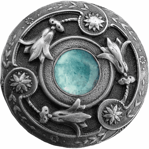 NHK-161-AP-GA Jeweled Lily Knob Antique Pewter/Green Aventurine natural stone 1-3/8" Dia 1-1/8" Proj Jewels Collection by Notting Hill