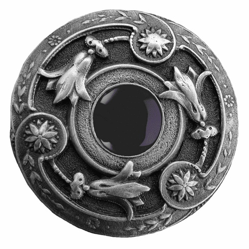 NHK-161-AP-O Jeweled Lily Knob Antique Pewter/Onyx natural stone 1-3/8" Dia 1-1/8" Proj Jewels Collection by Notting Hill