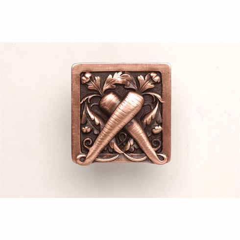NHK-252-AC Leafy Carrot Knob Antique Copper 1-1/2" square 7/8" Proj Kitchen Garden Collection by Notting Hill