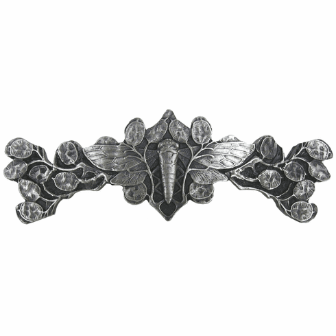 NHP-620-AP Cicada on Leaves Pull Antique Pewter 3" CC 4" x 1-1/4" 7/8" Proj Period Pieces Collection by Notting Hill