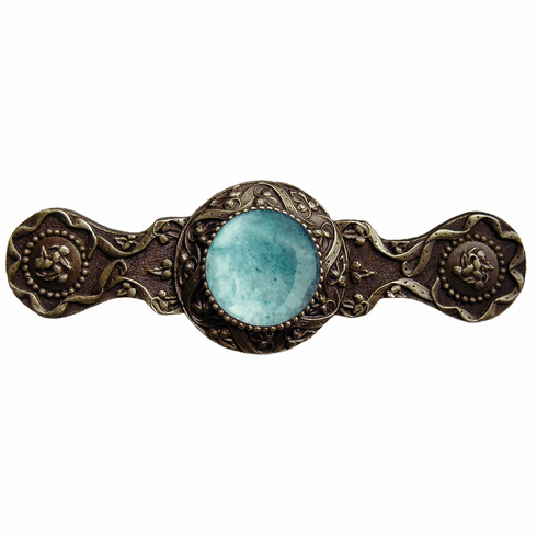 NHP-624-AB-GA Victorian Jewel Pull Antique Brass/Green Aventurine 3" CC 3-7/8" x 1-1/4" 1-1/4" Proj Jewels Collection by Notting Hill