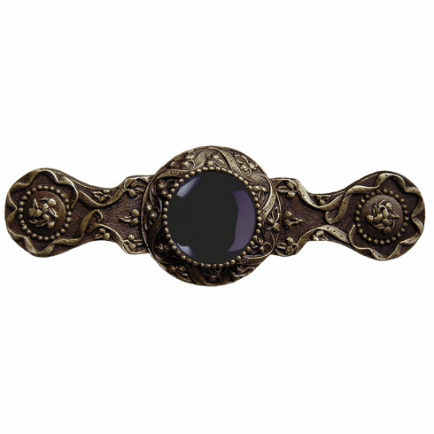 NHP-624-AB-O Victorian Jewel Pull Antique Brass/Onyx 3" CC 3-7/8" x 1-1/4" 1-1/4" Proj Jewels Collection by Notting Hill