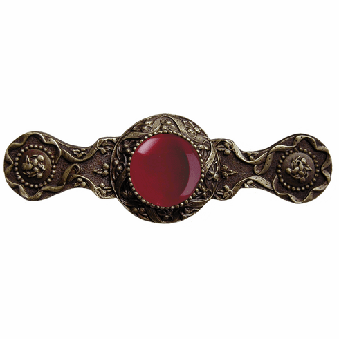 NHP-624-AB-RC Victorian Jewel Pull Antique Brass/Red Carnelian 3" CC 3-7/8" x 1-1/4" 1-1/4" Proj Jewels Collection by Notting Hill