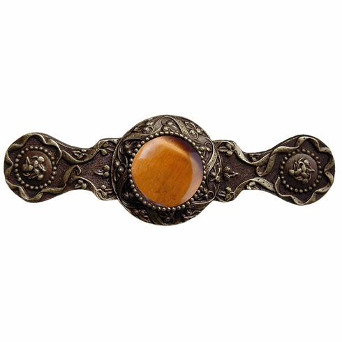 NHP-624-AB-TE Victorian Jewel Pull Antique Brass/Tiger Eye 3" CC 3-7/8" x 1-1/4" 1-1/4" Proj Jewels Collection by Notting Hill