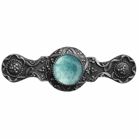 NHP-624-AP-GA Victorian Jewel Pull Antique Pewter/Green Aventurine 3" CC 3-7/8" x 1-1/4" 1-1/4" Proj Jewels Collection by Notting Hill