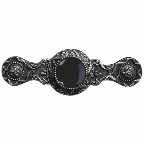 NHP-624-AP-O Victorian Jewel Pull Antique Pewter/Onyx 3" CC 3-7/8" x 1-1/4" 1-1/4" Proj Jewels Collection by Notting Hill