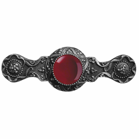 NHP-624-AP-RC Victorian Jewel Pull Antique Pewter/Red Carnelian 3" CC 3-7/8" x 1-1/4" 1-1/4" Proj Jewels Collection by Notting Hill