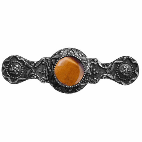 NHP-624-AP-TE Victorian Jewel Pull Antique Pewter/Tiger Eye 3" CC 3-7/8" x 1-1/4" 1-1/4" Proj Jewels Collection by Notting Hill