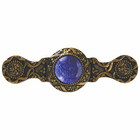 NHP-624-G-BS Victorian Jewel Pull 24K Gold Finish/Blue Sodalite 3" CC 3-7/8" x 1-1/4" 1-1/4" Proj Jewels Collection by Notting Hill