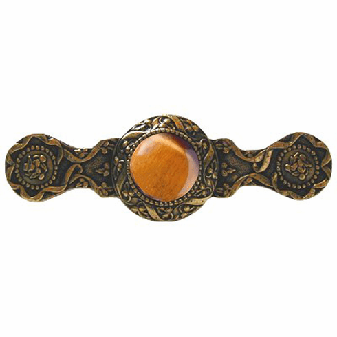 NHP-624-G-TE Victorian Jewel Pull 24K Gold Finish/Tiger Eye 3" CC 3-7/8" x 1-1/4" 1-1/4" Proj Jewels Collection by Notting Hill