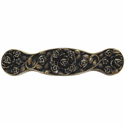 NHP-626-AB Saratoga Rose Pull Antique Brass 3" CC 4" x 7/8" 7/8" Proj Florals & Leaves Collection by Notting Hill
