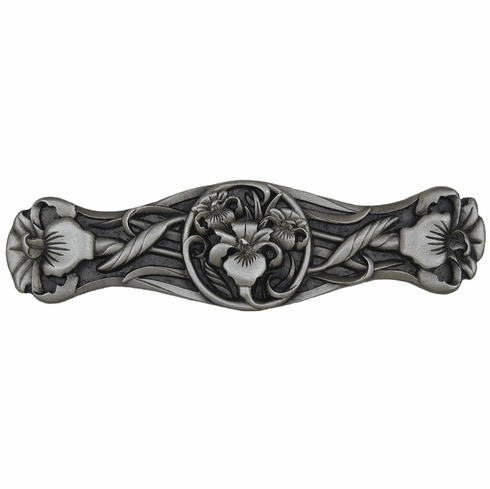 NHP-628-AP River Irises Pull Antique Pewter 3" CC 3-7/8" x 1" 7/8" Proj Nouveau Collection by Notting Hill