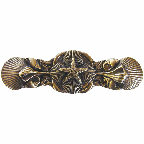 NHP-634-AB Seaside Collage Pull Antique Brass 3" CC 4" x 1-1/4" 7/8" Proj Pastimes Collection by Notting Hill