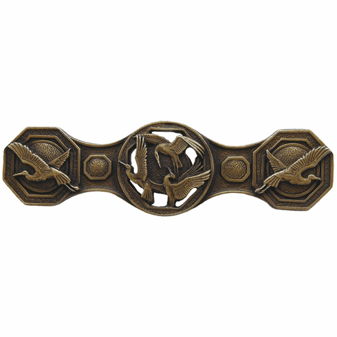 NHP-637-AB Crane Dance Pull Antique Brass 3" CC 3-7/8" x 1-1/8" 7/8" Proj Lodge & Nature Collection by Notting Hill