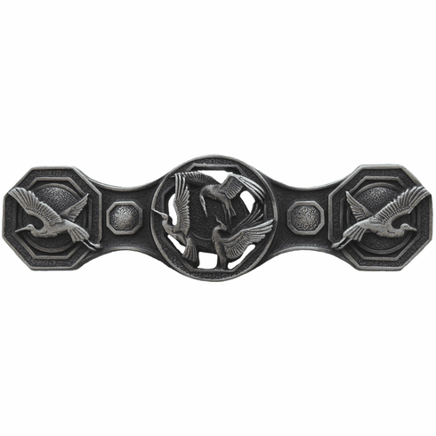 NHP-637-AP Crane Dance Pull Antique Pewter 3" CC 3-7/8" x 1-1/8" 7/8" Proj Lodge & Nature Collection by Notting Hill