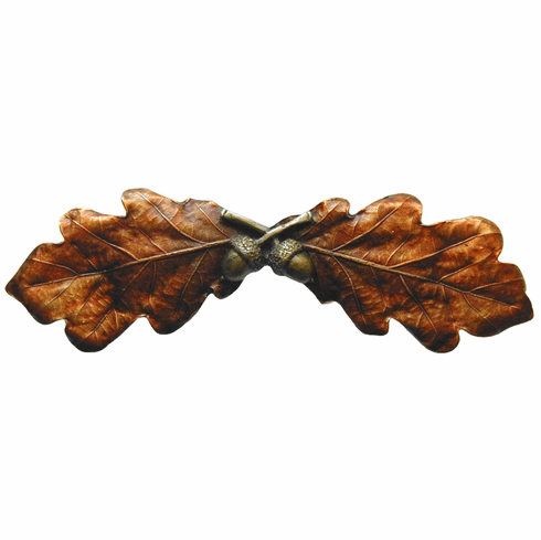 NHP-644-BHT Oak Leaf Pull Hand-tinted Brass 3" CC 4" x 1-1/4" 7/8" Proj Woodland Collection by Notting Hill
