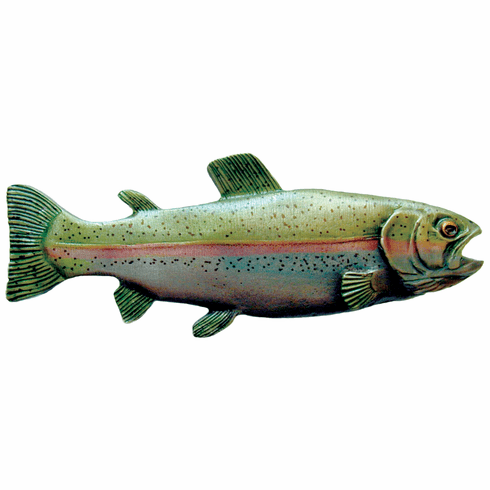 NHP-648-PHT-L Rainbow Trout Pull Hand-tinted Antique Pewter (Left side/faces right) 3" CC 4-1/8" x 1-1/2" 7/8" Proj Lodge & Nature Collection by Notting Hill