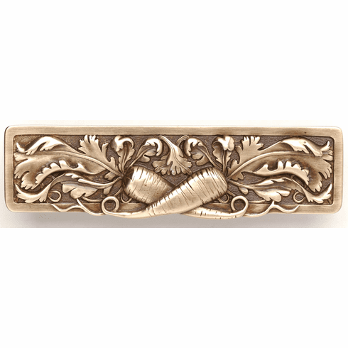 NHP-652-AB Leafy Carrot Pull Antique Brass 3" CC 4-7/8" x 1-3/8" 7/8" Proj Kitchen Garden Collection by Notting Hill
