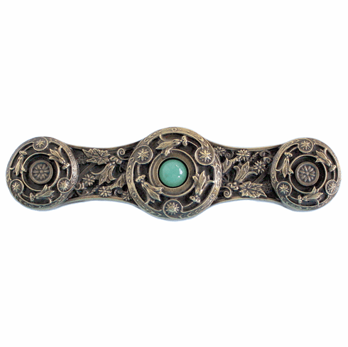 NHP-661-AB-GA Jeweled Lily Pull Antique Brass/Green Aventurine natural stone 3" CC 3-7/8" x 1-1/16" 7/8" Proj Jewels Collection by Notting Hill