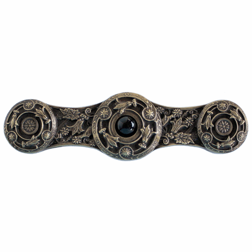 NHP-661-AB-O Jeweled Lily Pull Antique Brass/Black Onyx natural stone 3" CC 3-7/8" x 1-1/16" 7/8" Proj Jewels Collection by Notting Hill