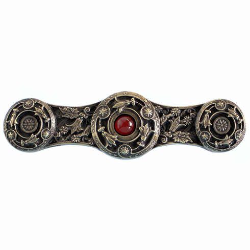 NHP-661-AB-RC Jeweled Lily Pull Antique Brass/Red Carnelian natural stone 3" CC 3-7/8" x 1-1/16" 7/8" Proj Jewels Collection by Notting Hill