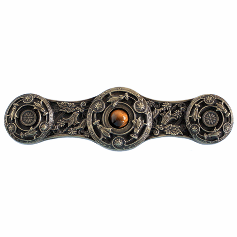 NHP-661-AB-TE Jeweled Lily Pull Antique Brass/Tiger Eye natural stone 3" CC 3-7/8" x 1-1/16" 7/8" Proj Jewels Collection by Notting Hill