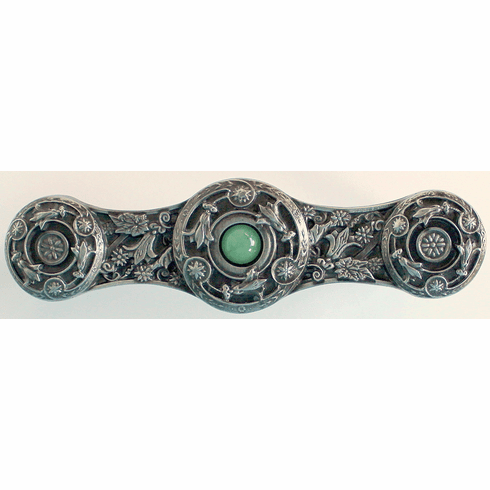 NHP-661-AP-GA Jeweled Lily Pull Antique Pewter/Green Aventurine natural stone 3" CC 3-7/8" x 1-1/16" 7/8" Proj Jewels Collection by Notting Hill