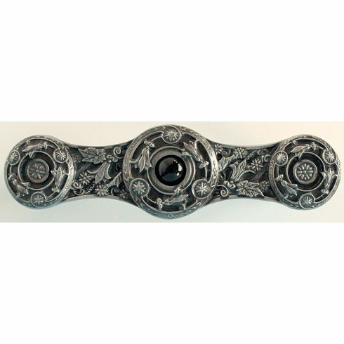 NHP-661-AP-O Jeweled Lily Pull Antique Pewter/Black Onyx natural stone 3" CC 3-7/8" x 1-1/16" 7/8" Proj Jewels Collection by Notting Hill