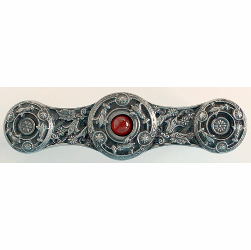 NHP-661-AP-RC Jeweled Lily Pull Antique Pewter/Red Carnelian natural stone 3" CC 3-7/8" x 1-1/16" 7/8" Proj Jewels Collection by Notting Hill