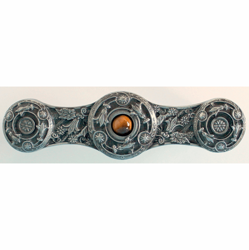NHP-661-AP-TE Jeweled Lily Pull Antique Pewter/Tiger Eye natural stone 3" CC 3-7/8" x 1-1/16" 7/8" Proj Jewels Collection by Notting Hill
